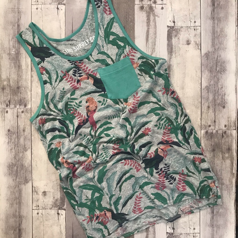 tropical leaves and birds tank top